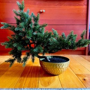Faux bonsai tree in matte gold pot